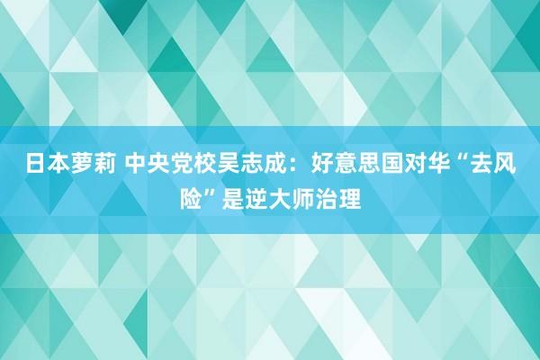 日本萝莉 中央党校吴志成：好意思国对华“去风险”是逆大师治理