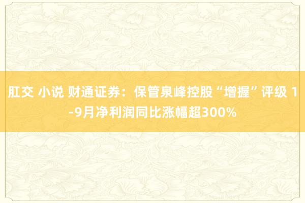 肛交 小说 财通证券：保管泉峰控股“增握”评级 1-9月净利润同比涨幅超300%