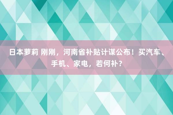 日本萝莉 刚刚，河南省补贴计谋公布！买汽车、手机、家电，若何补？